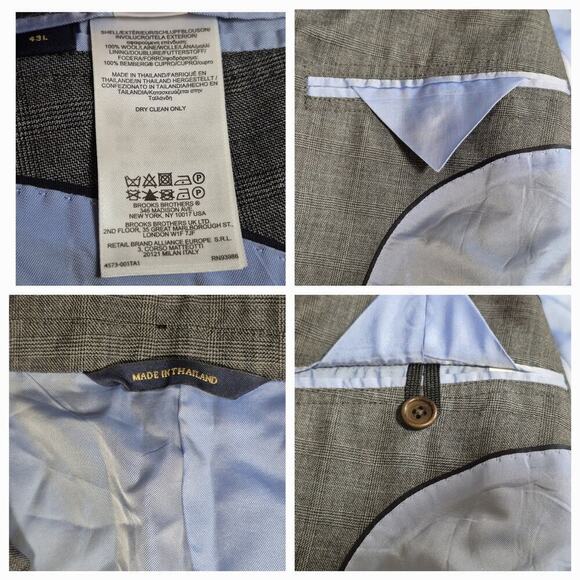 Brooks Brothers Wool Blazer 43L Checked Plaid Sport Coat Gray 2 Button Jacket - Picture 9 of 10